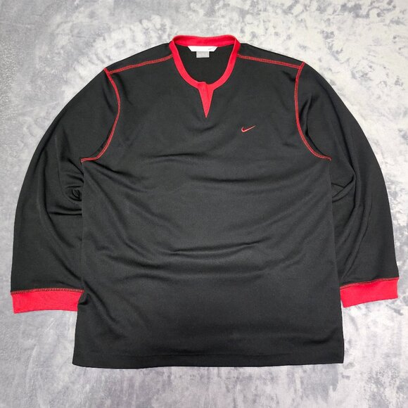 Y2K Nike Long Sleeve Shirt Embroidered Swoosh Red stitching design Men's XL - Picture 1 of 11